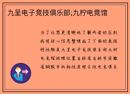 九呈电子竞技俱乐部;九柠电竞馆